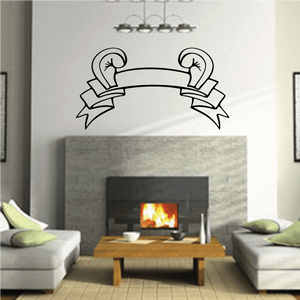 Boxing gloves scroll decal with banner and curved ribbon, black line art