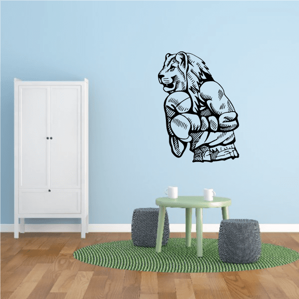 Lion boxing mascot wall decal with black outline punch pose