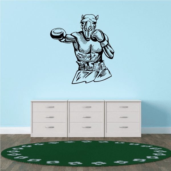 Camel boxing mascot decal, line-art camel in boxing stance with raised fists