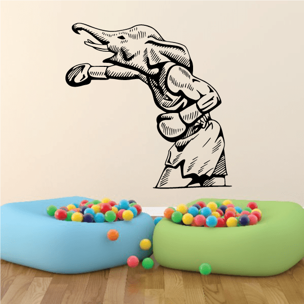 Boxing elephant mascot decal with black line-art figure in a boxing stance