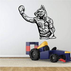 Boxer dog wall decal showing a cartoon dog throwing a punch with a boxing glove