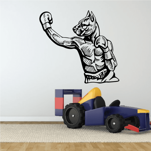 Boxer dog wall decal showing a cartoon dog throwing a punch with a boxing glove