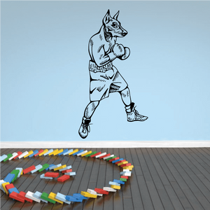 Boxing doberman dog decal with monochrome line-art dog in a boxing stance