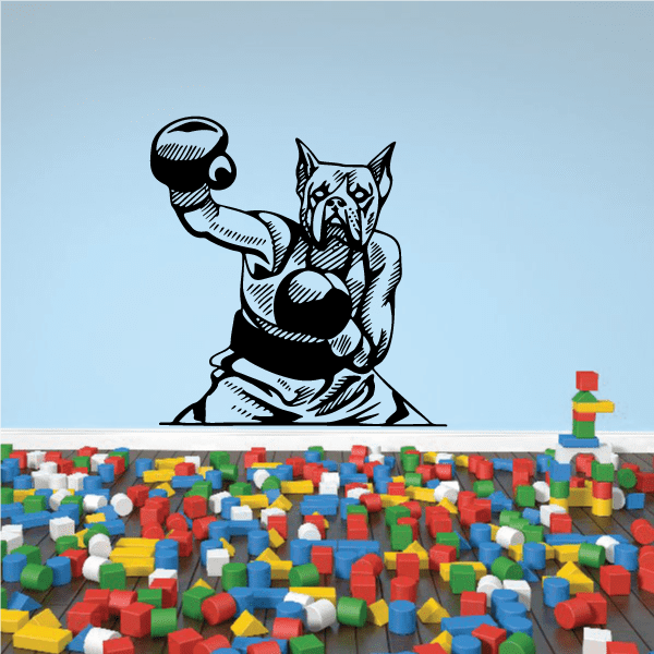 Bulldog boxing mascot decal with raised fist and boxing gloves