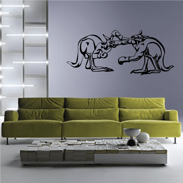 Boxing kangaroos themed wall decal with two kangaroos boxing in outline