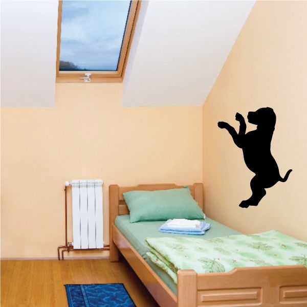 Boxing puppy decal with black silhouette, fists up in fighting pose