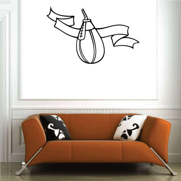 Boxing speed bag scroll wall decal with outlined speed bag and ribbon banners