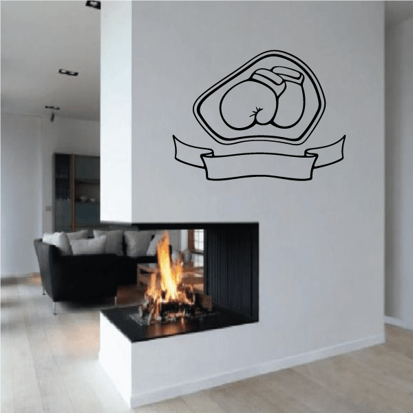 Boxing glove wall decal with outlined fist and ribbon banner, vinyl style