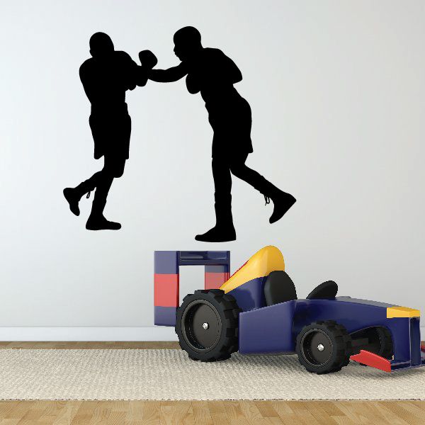 Boxing wall decal showing two black boxer silhouette figures in an action stance