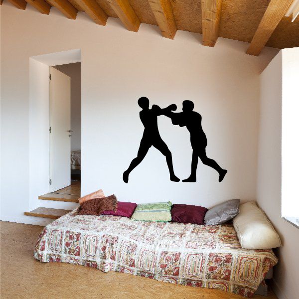 Boxing wall decal with two silhouetted boxers in motion, black vinyl sticker