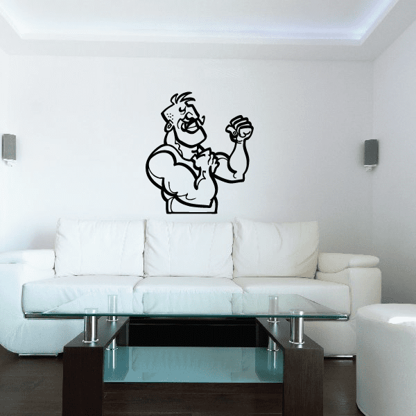 Boxing wall decal showing a cartoon boxer holding a punch in black outline