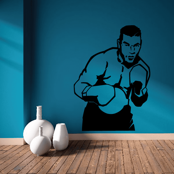 Boxing wall vinyl decal featuring a cartoon boxer holding boxing gloves in a stance