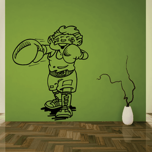 Boxing cartoon wall decal of a boxer with gloves and a punching stance