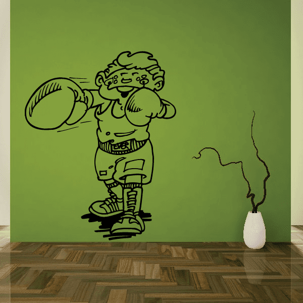 Boxing cartoon wall decal of a boxer with gloves and a punching stance