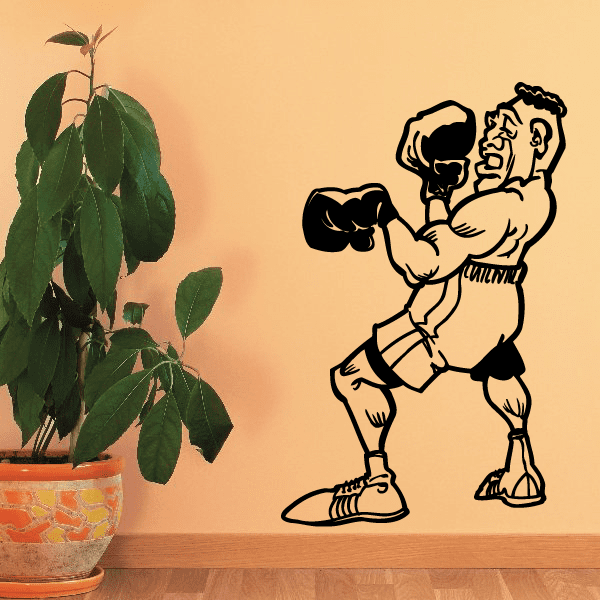 Boxing wall decal vinyl sticker with two boxers in black outline
