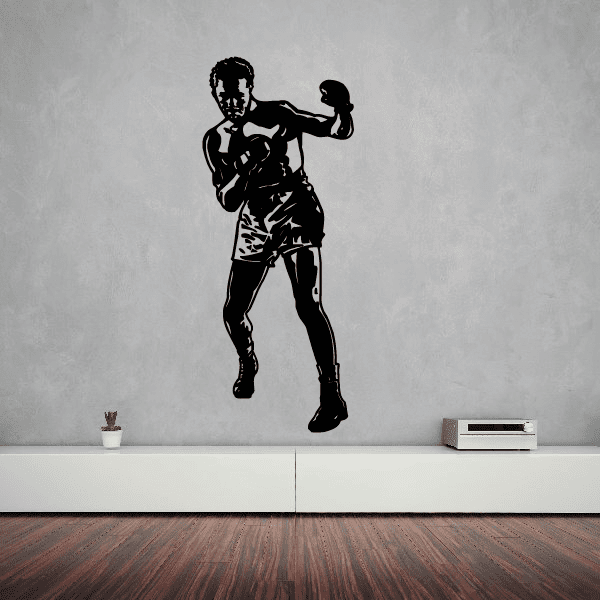 Black vinyl boxing wall decal of a full-body boxer in a punching stance