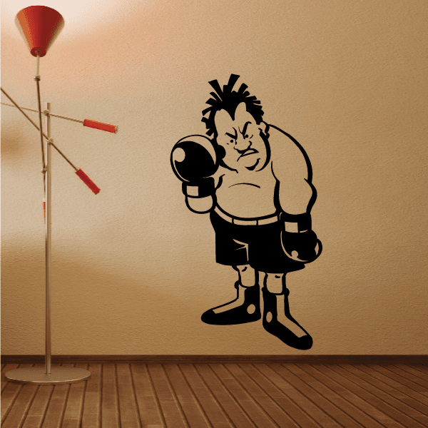Boxing vinyl wall decal of a black cartoon boxer holding gloves with raised stance
