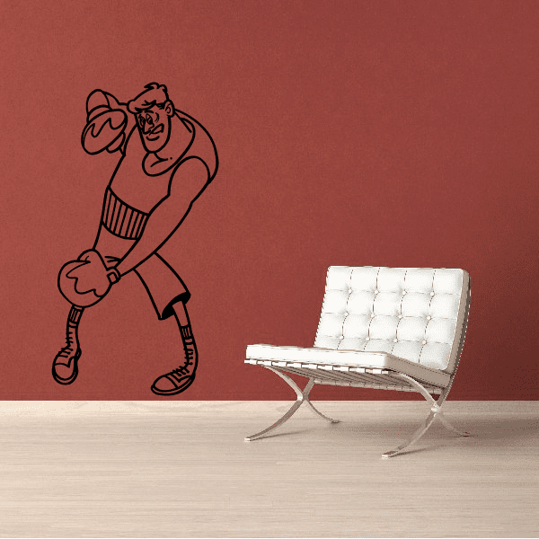 Boxing wall decal of a cartoon boxer throwing a punch, vinyl sticker outline