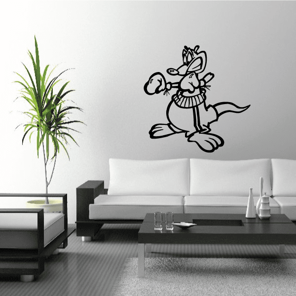 Boxing wall decal of cartoon fighter in black line art