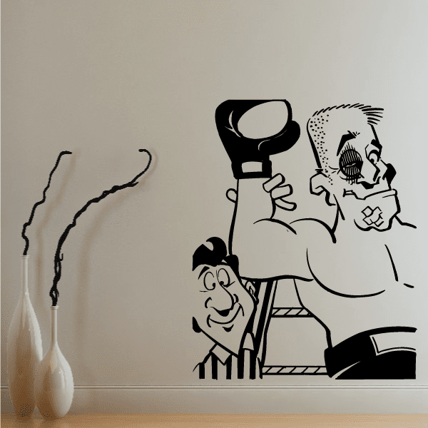 Boxing wall decal vinyl sticker showing boxer, coach, and trainer in black and white