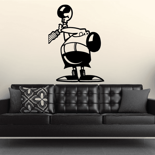 Black boxing wall decal of a cartoon boxer with gloves and helmet.