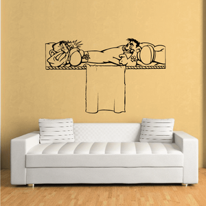 Boxing wall decal vinyl sticker with two cartoon boxers in action, black line art