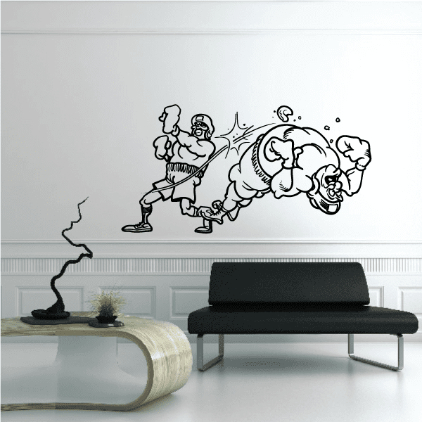 Boxing wall decal vinyl sticker showing boxer punching with gloves, raised crowd figures