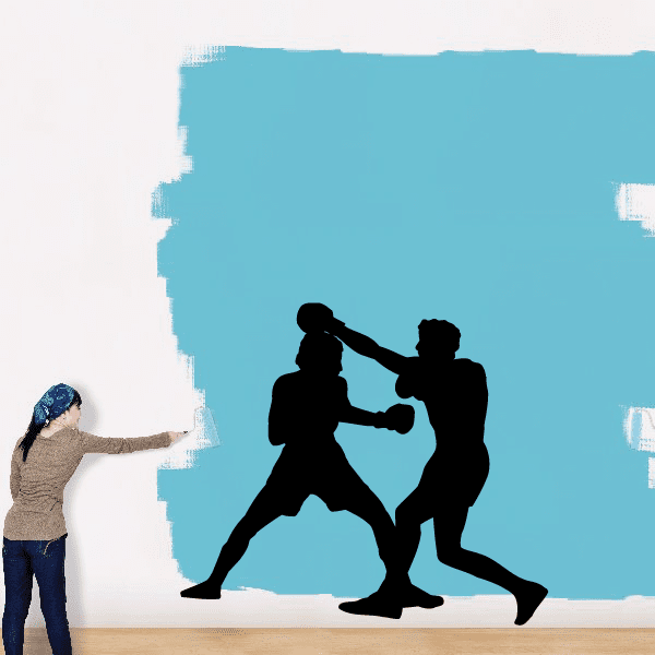 Boxing wall decal vinyl sticker of two fighters silhouette, black