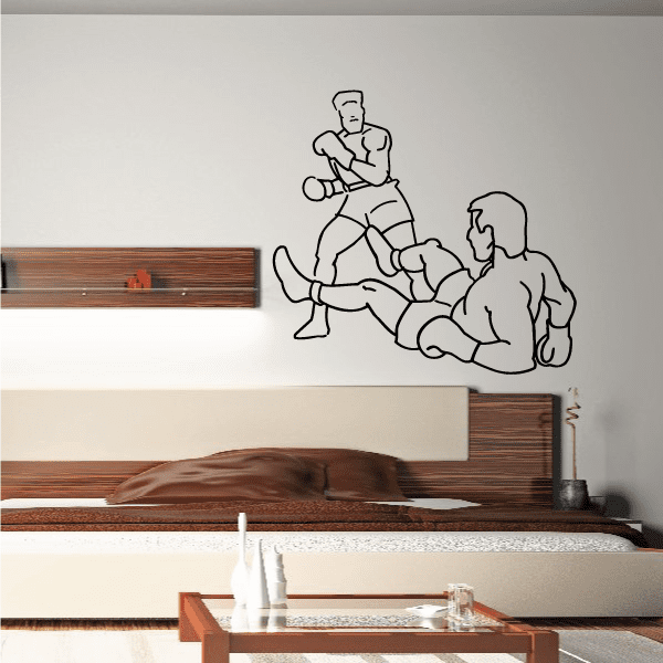 Boxing wall decal vinyl featuring two outlined boxers in a sparring stance