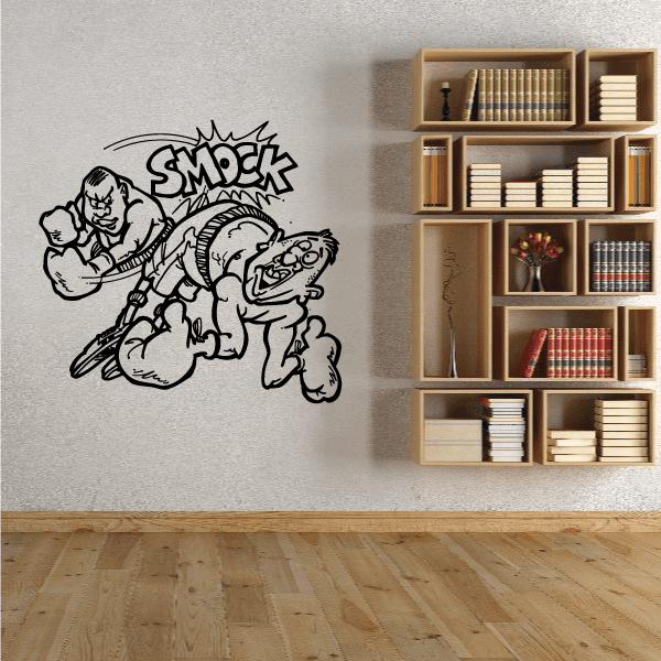 Black cartoon boxing wall decal with fighter and smoke graphic