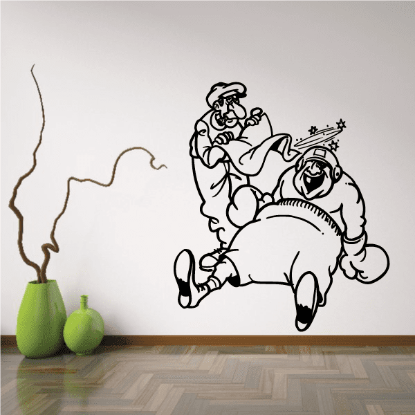 Black boxing cartoon vinyl wall decal showing a boxer punching with ring details
