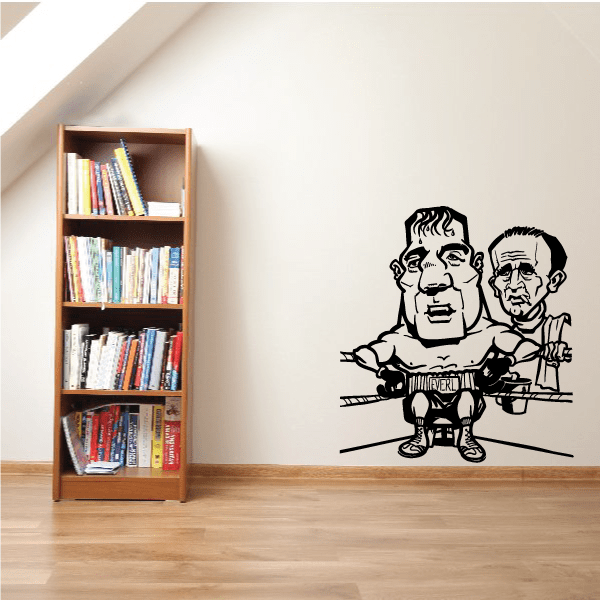 Boxing wall decal vinyl: black cartoon of two boxers with gloves, side profile and stance.