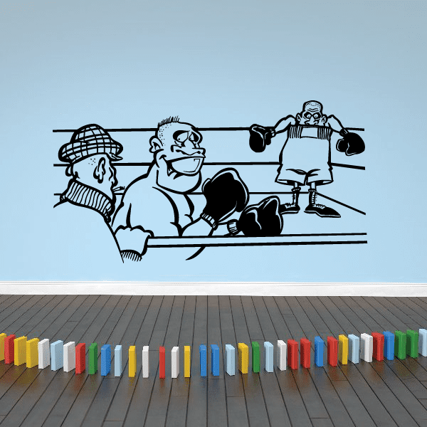 Boxing vinyl wall decal with three illustrated boxers and a ring-style scene