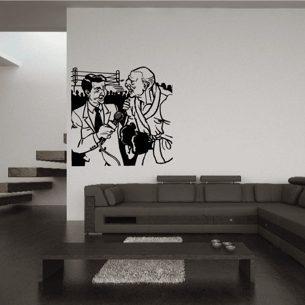 Boxing wall decal: black vinyl illustration of two men sparring with boxing ring posts