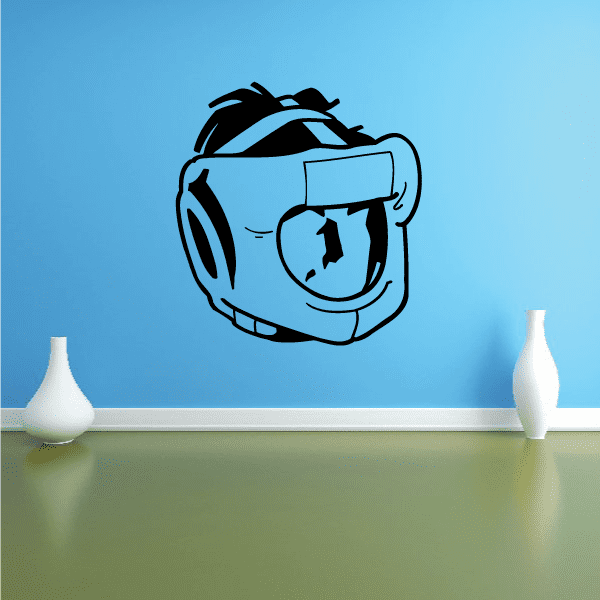 Boxing wall decal: cartoon boxing glove with hood and helmet outline