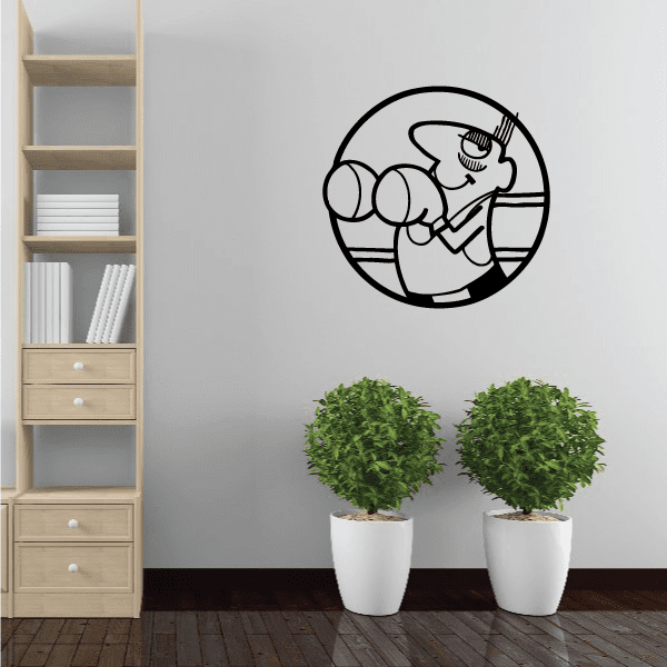 Boxing vinyl wall decal with circular outline and cartoon boxer holding gloves
