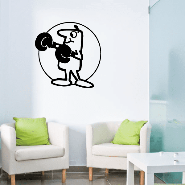 Boxing wall vinyl decal with black boxer silhouette inside a circle