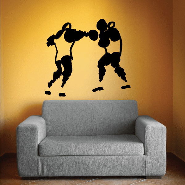 Boxing wall decal vinyl with two black boxer silhouettes mid-punch