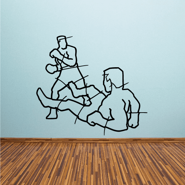 Boxing wall decal vinyl with two outlined boxers in fighting pose
