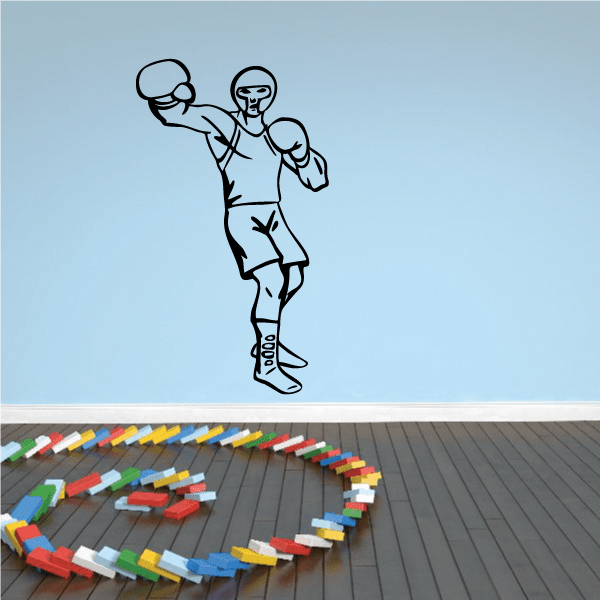 Boxing vinyl wall decal of a punching boxer silhouette in outline