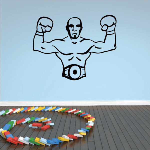 Flexing boxer vinyl wall decal with black outline and light blue fill