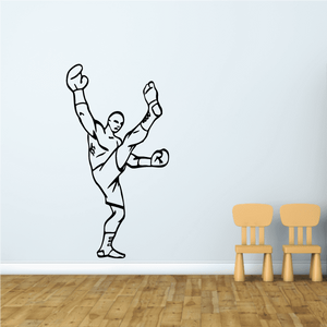 Boxing wall decal vinyl sticker of a boxer raising both arms in fight stance