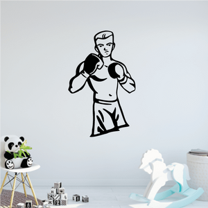 Boxing wall decal: black outline boxer punching pose vinyl sticker