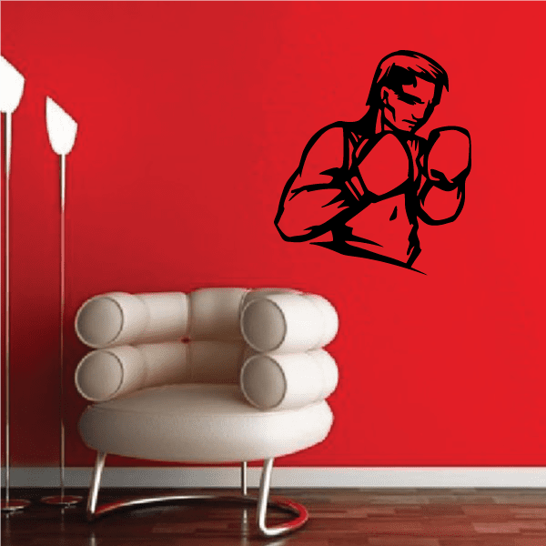 Boxing wall decal vinyl sticker showing black boxer in punching pose
