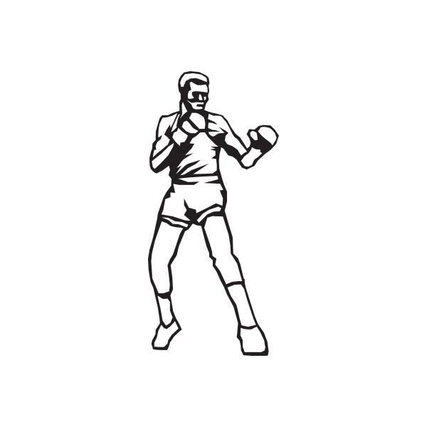 Boxing wall decal featuring a black outline boxer in a fighting stance
