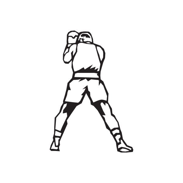 Boxing wall decal of a black-outlined boxer with raised gloves