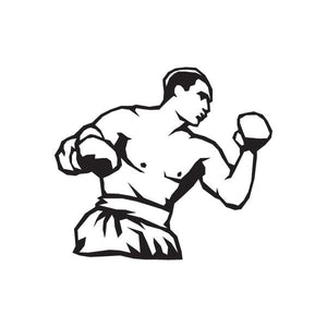Boxer silhouette vinyl wall decal, black boxing pose with raised fist