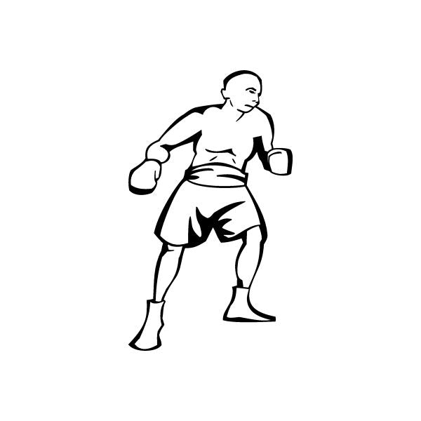 Boxing boxer wall decal, black vinyl silhouette of a fighter in a fighting stance