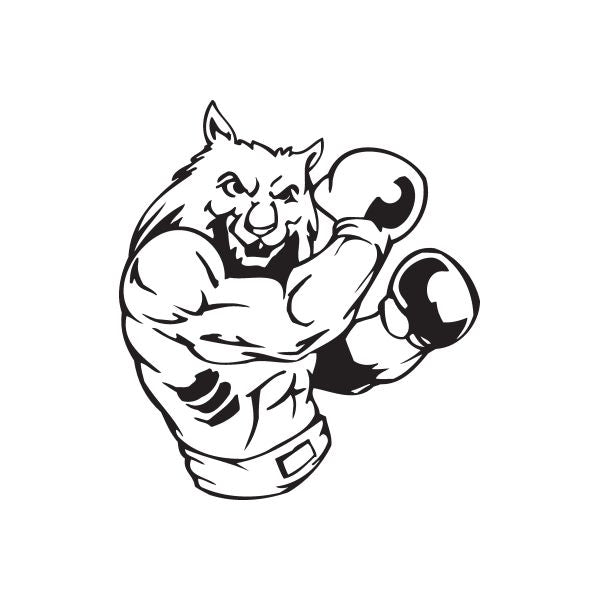 Boxing vinyl decal of cartoon cat throwing punch with boxing gloves