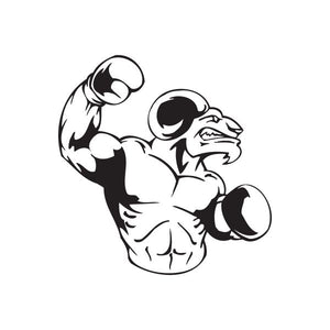 Boxing wall decal vinyl sticker of black-and-white boxer with raised gloves
